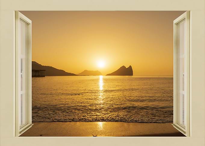 Open window view sea beach