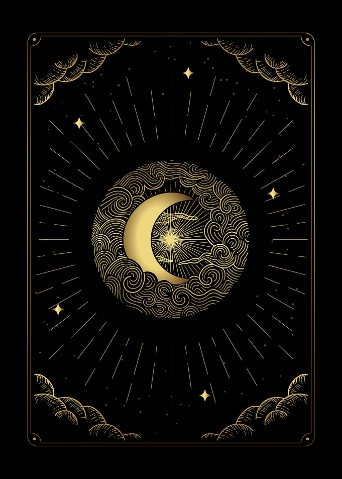 Tarot moon in the clouds