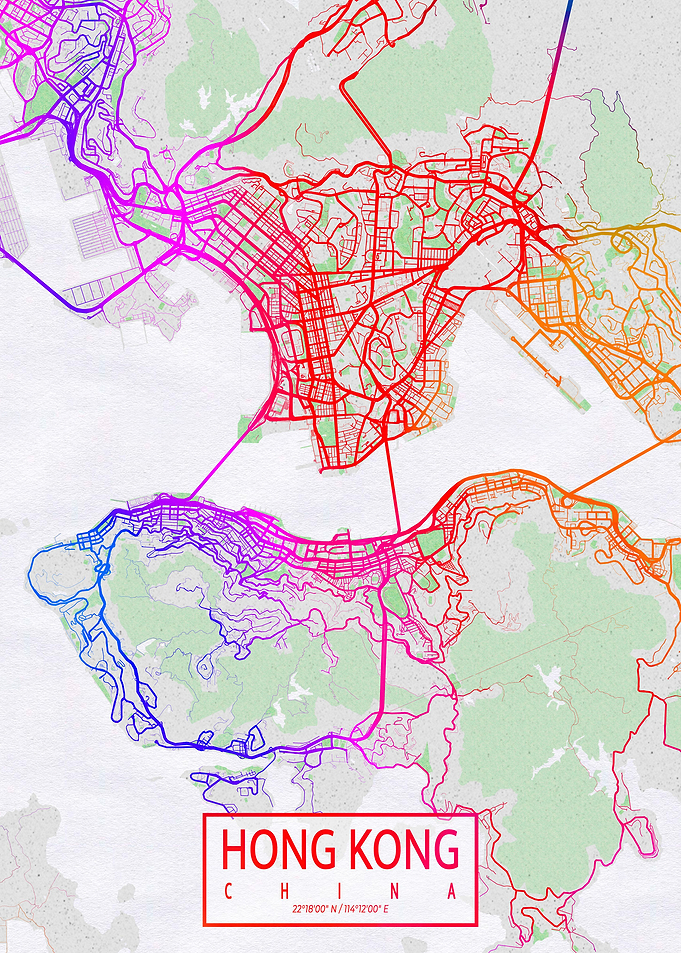 Hong Kong Map Colorful