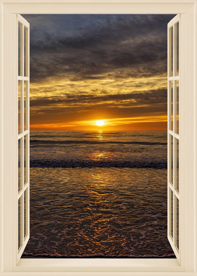 Open window view sea beach