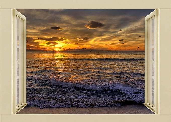 Open window view sea beach