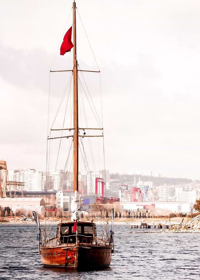 Boat mast in harbor