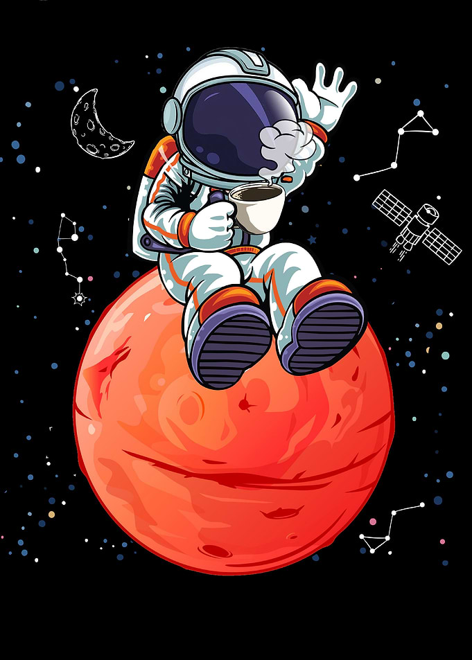 astronaut drink a coffee