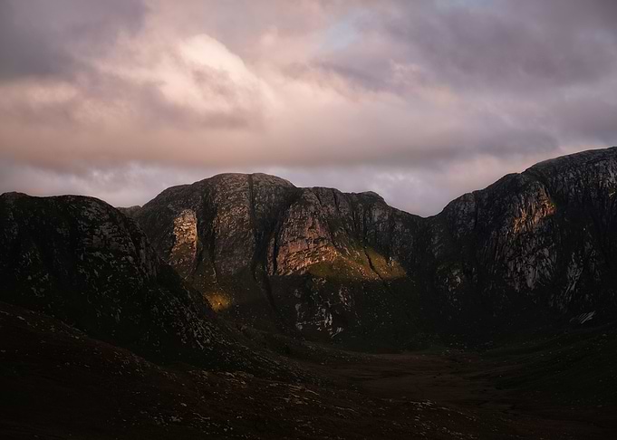 Scenic mountains at sunset