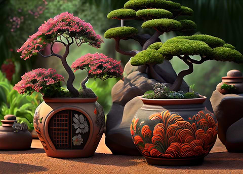 Bonsai Fancy Pots — bonsai tree metal wall art