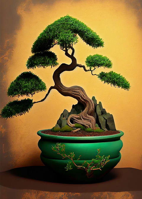 Bonsai Green Clay Pot — bonsai tree metal wall art