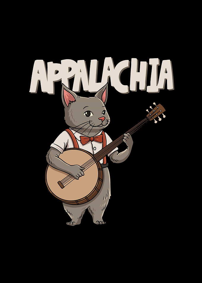 Cat with Banjo Appalachia
