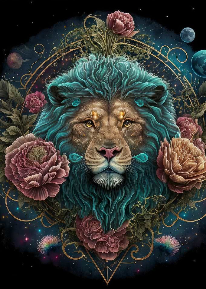 Aqua Mane Floral Lion