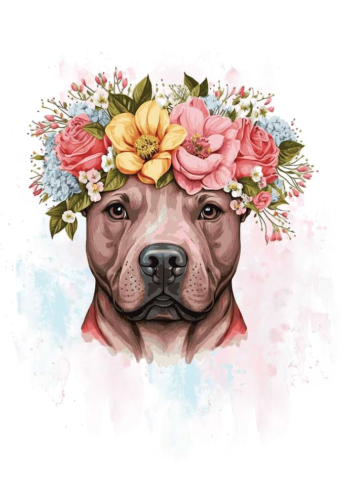 Bull Terrier Flower Art