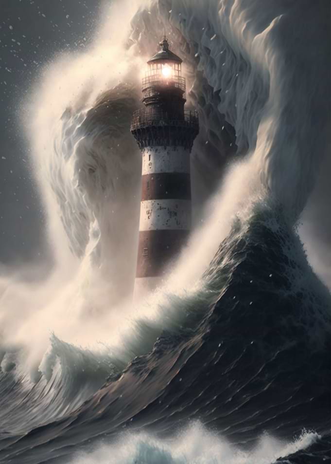 Lighthouse in huge storm