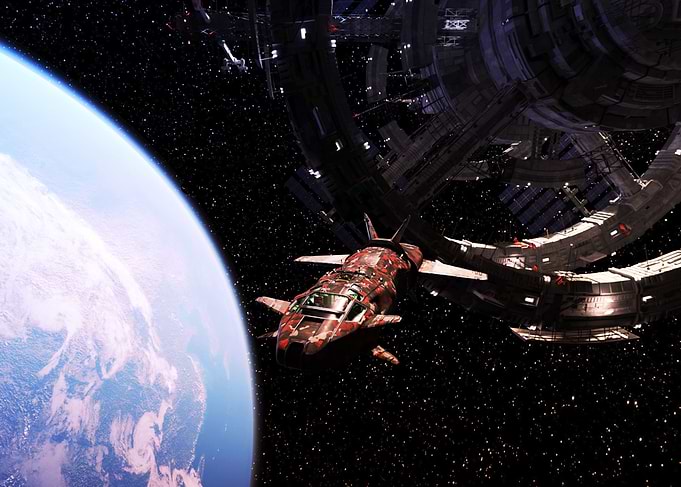 Spaceship exploring space