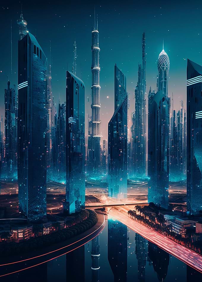 Skyscrapers at Night AI