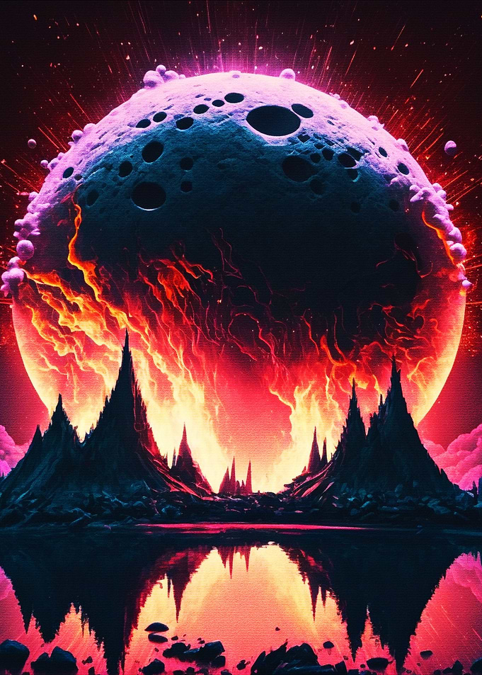 Moon Explosion in Space