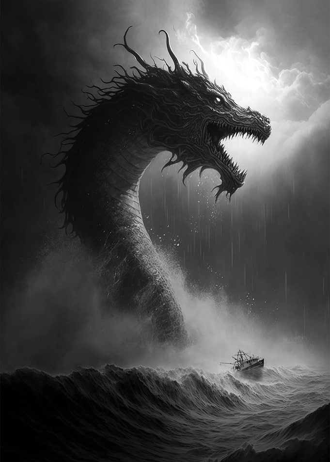 Dragon sea black white