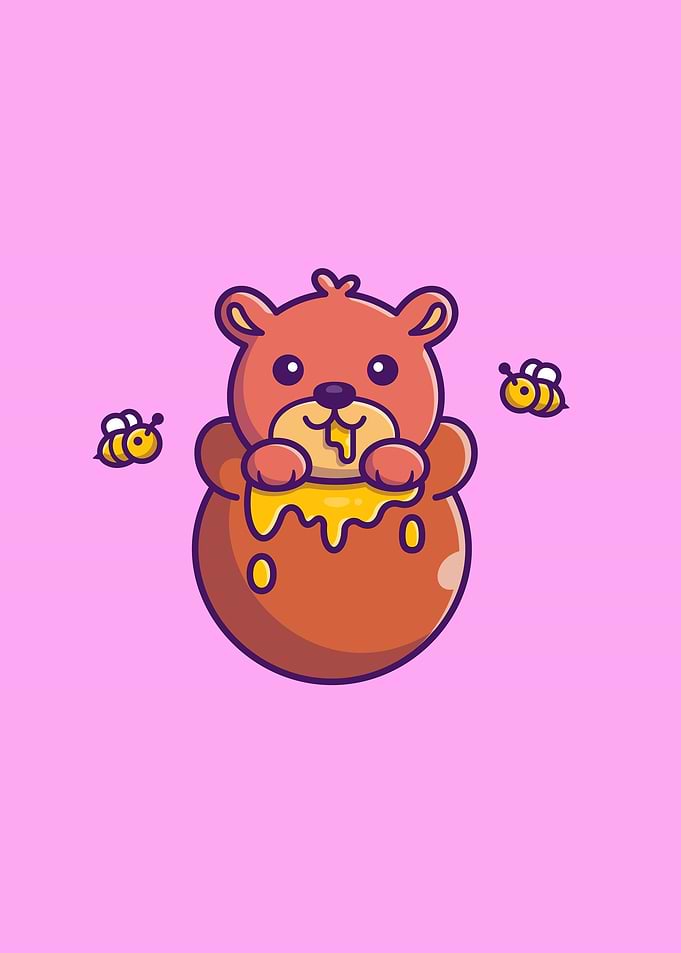 Cute Honey Bear With Honey