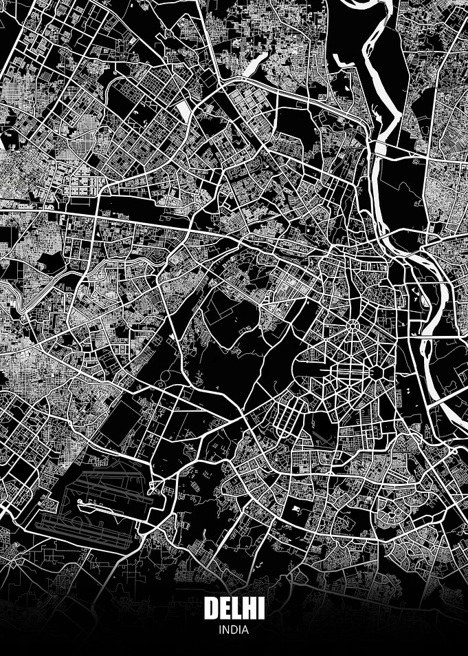Delhi India Dark Map