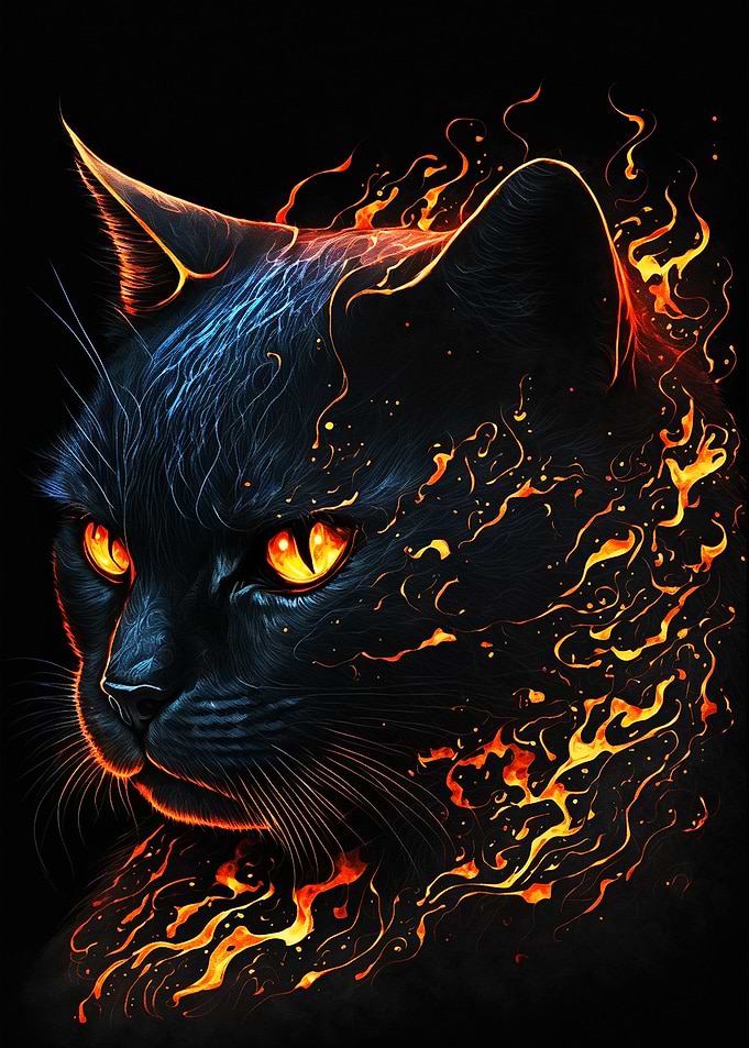 Black Cat With Fire Paint
