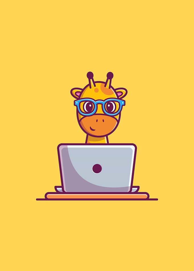 Cute Giraffe With Laptop