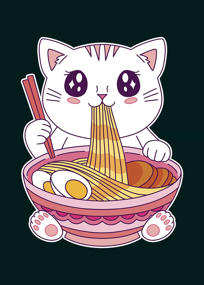 Japanese Cat eating Ramen