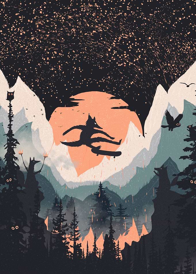 Orange Moon and Skater Fox