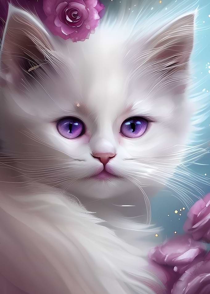 Adorable White Cat Artwork