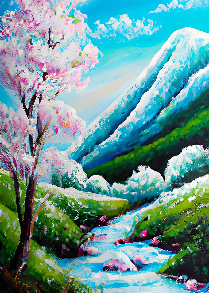 Cherry Tree by Mountains