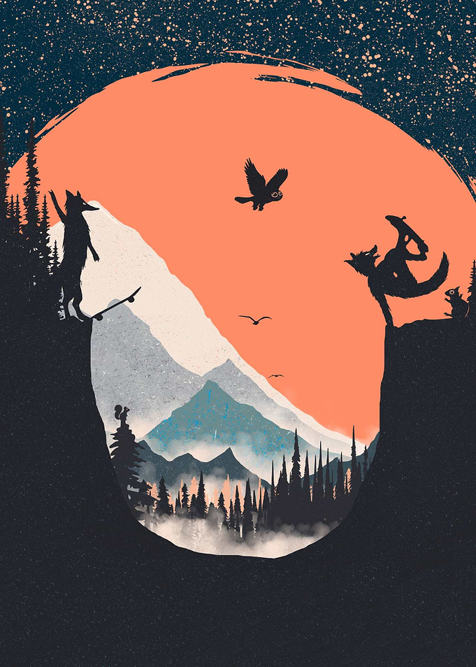 Orange Moon and Skater Fox