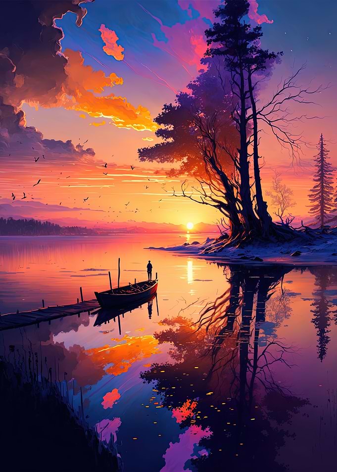Lonely Boat At Sunset