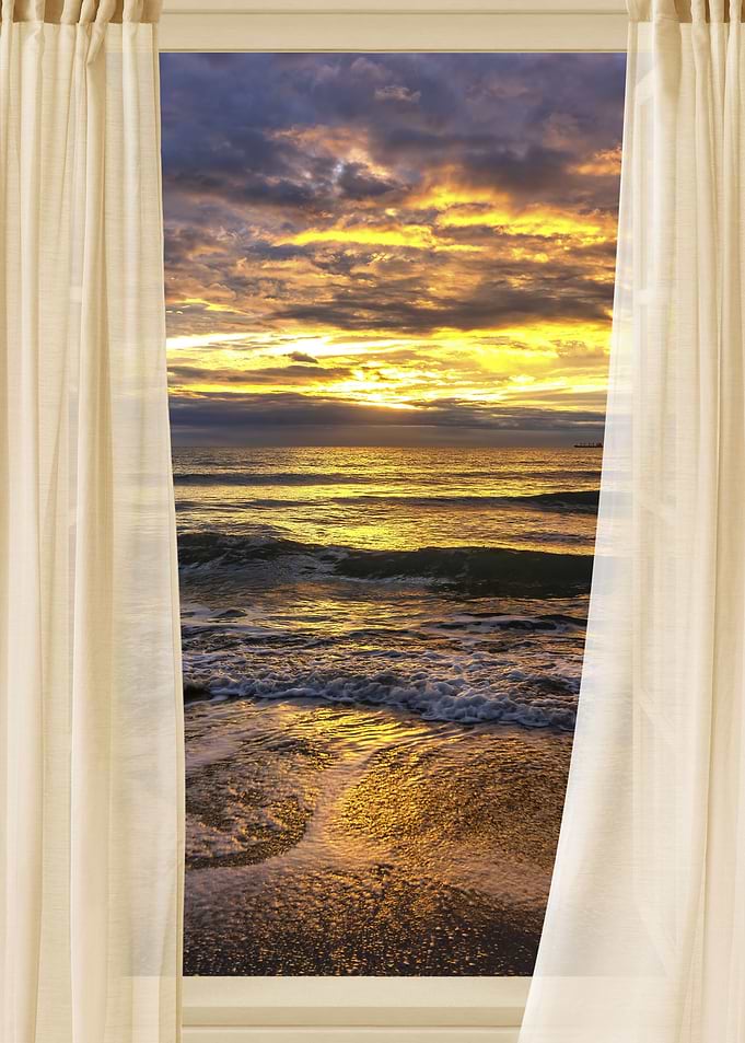 Open window view sea beach