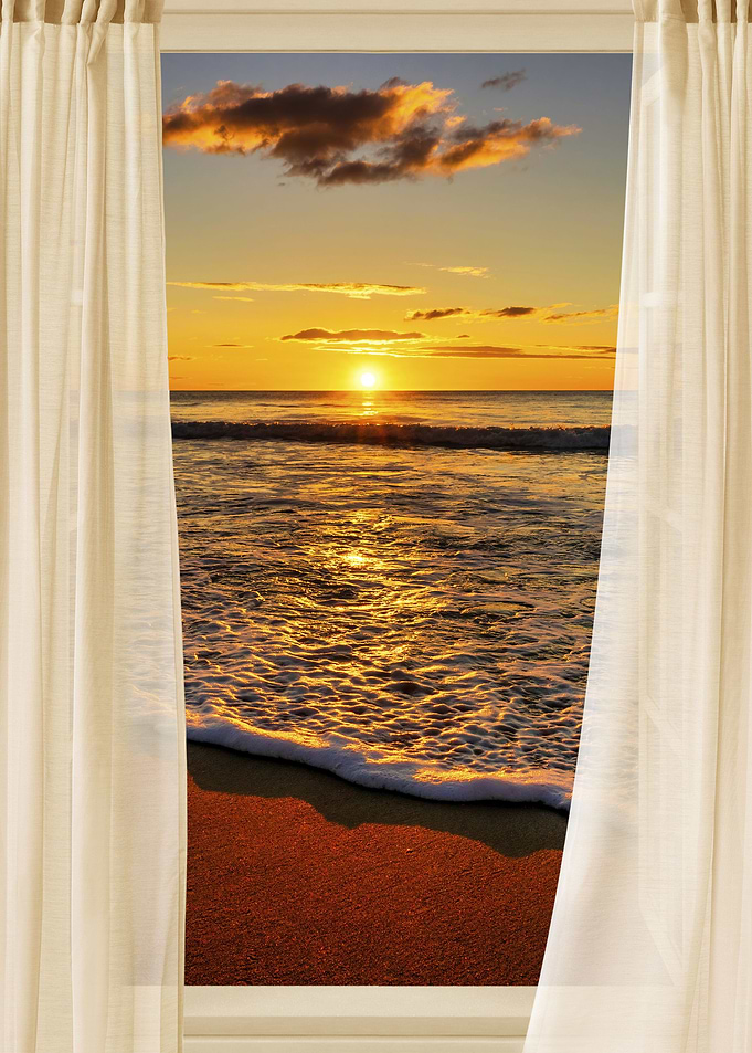 Open window view sea beach