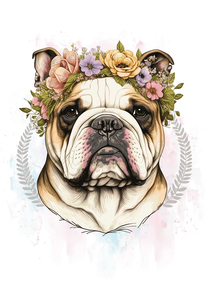 Floral Bulldog Painting