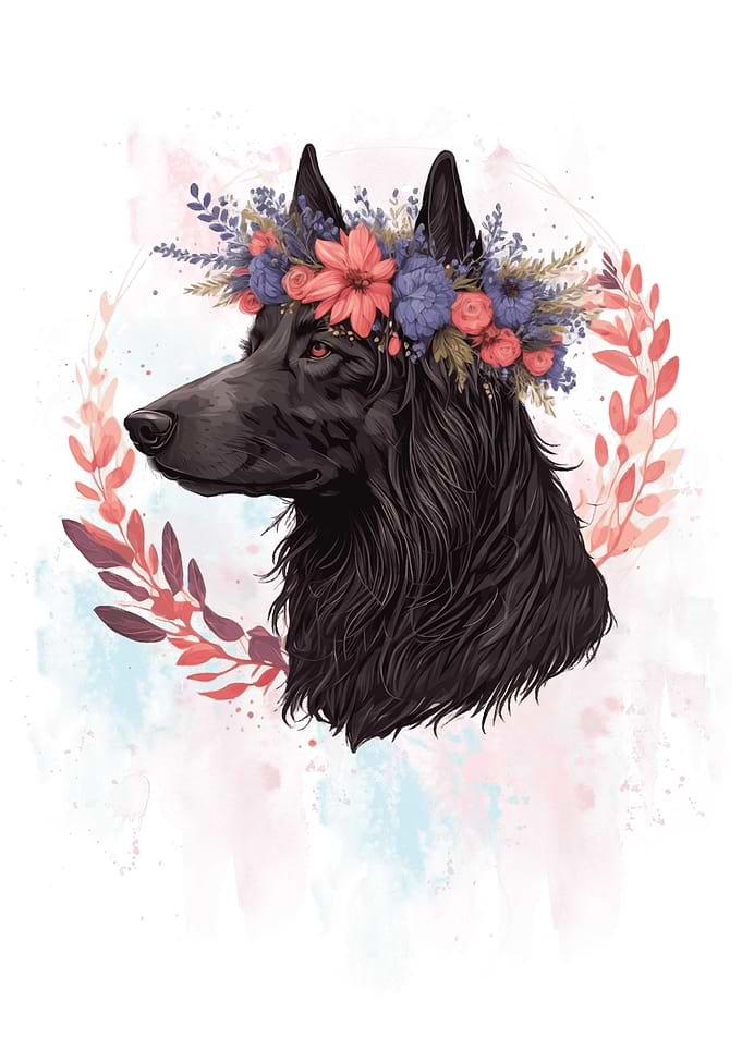 Floral Watercolor Sheepdog