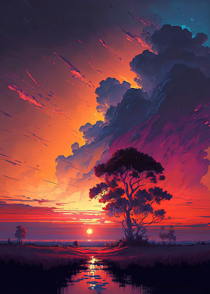 Tree by the River Sunset