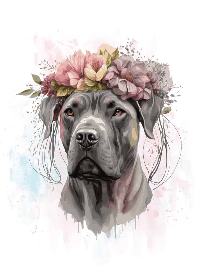 Floral Cane Corso Painting