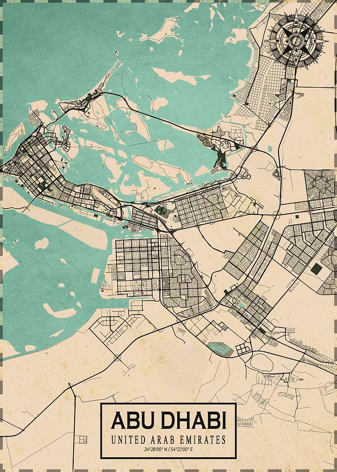 Abu Dhabi City Map Vintage