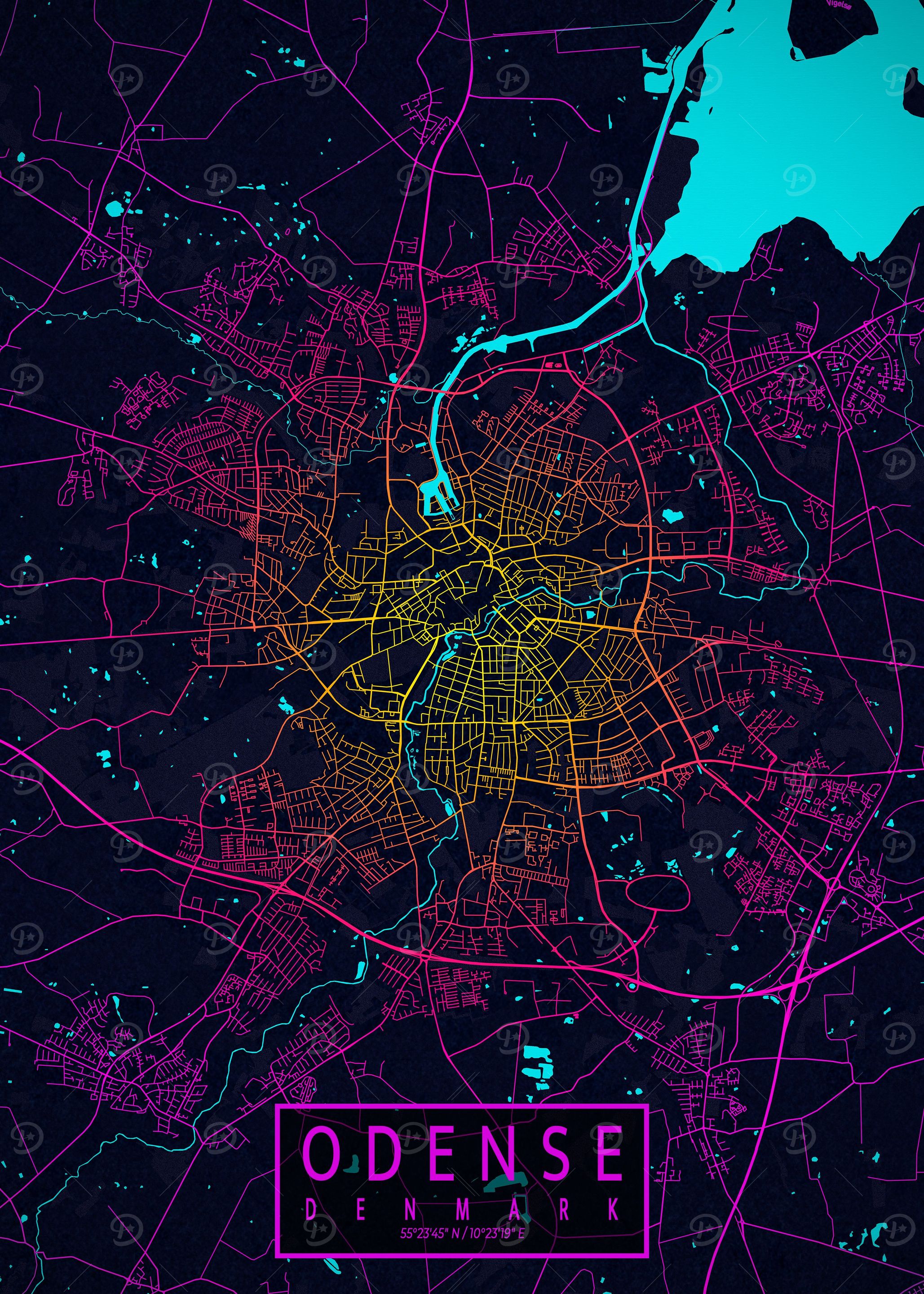 Odense City Map Neon