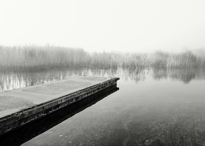 Black white fishing pier