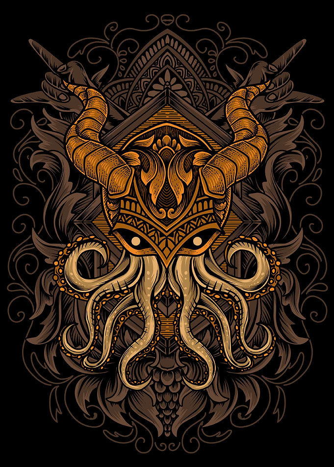 octopus engraving ornament