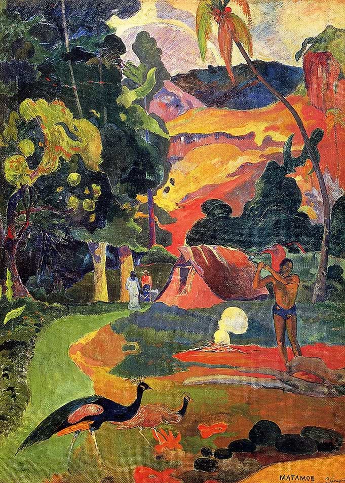 landscape with peacocks