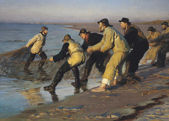 Fishermen hauling nets