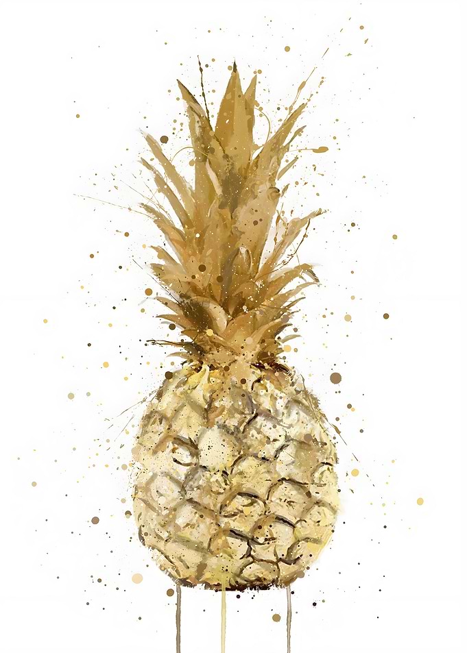 Watercolor Gold Pineapple