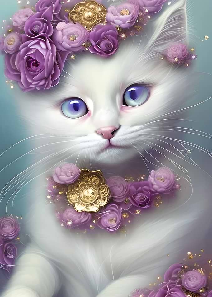 Floral White Cat Portrait