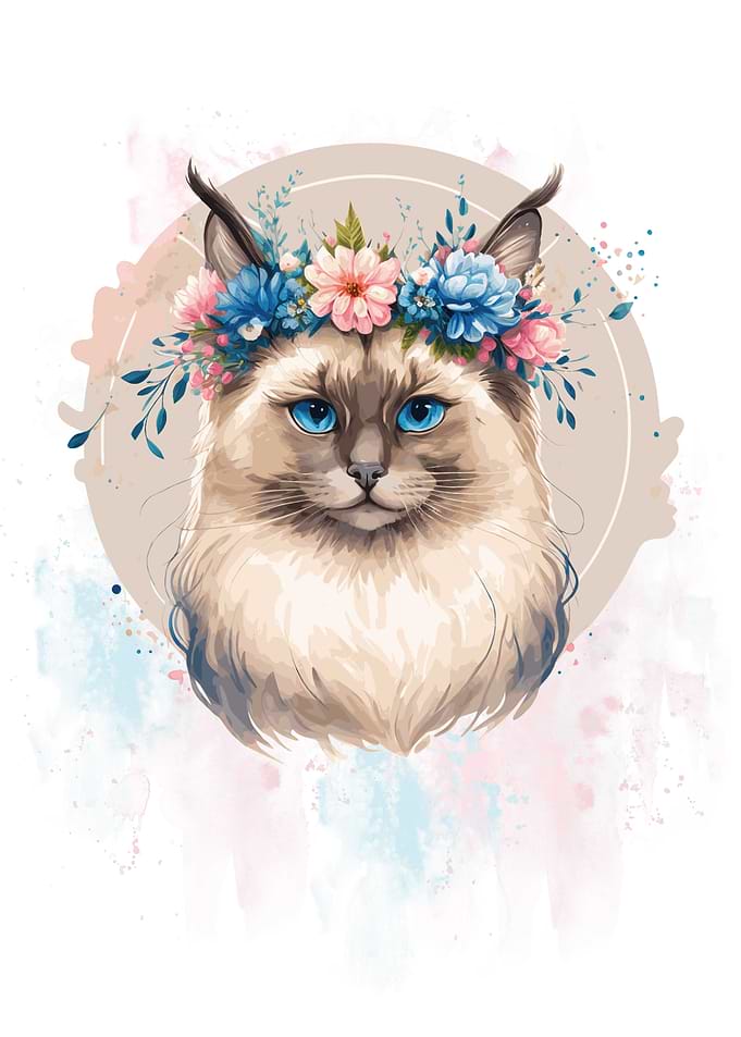 Cute Birman Cat Painting