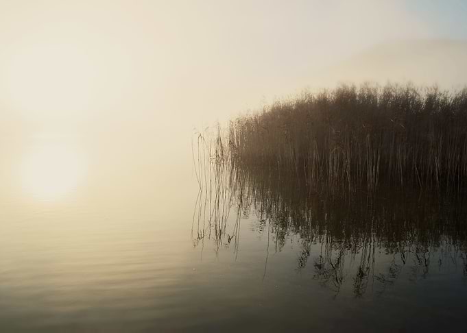 Autumn lake sun reflection