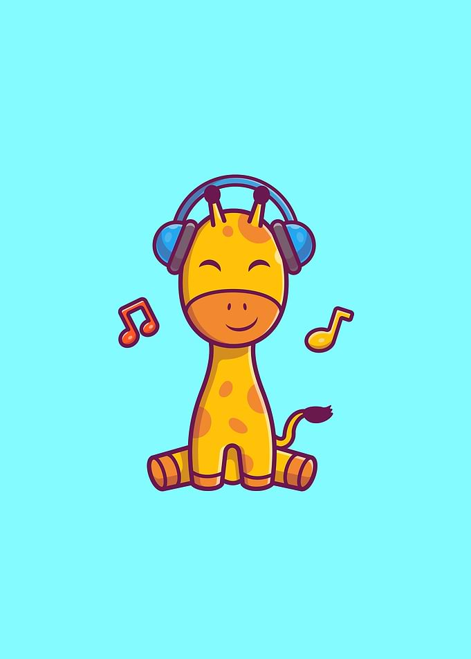 Cute Giraffe Use Headphone