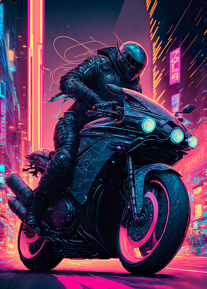 Cyberpunk Riding Motorbike