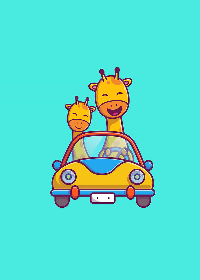 Cute Giraffe Riding Car