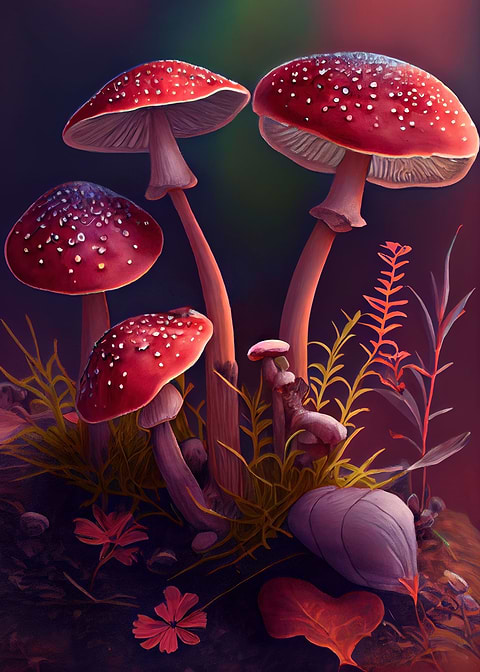 Scarlet Hoods in Bloom — metal poster wall art
