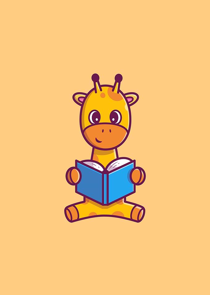 Cute Giraffe Reading Book