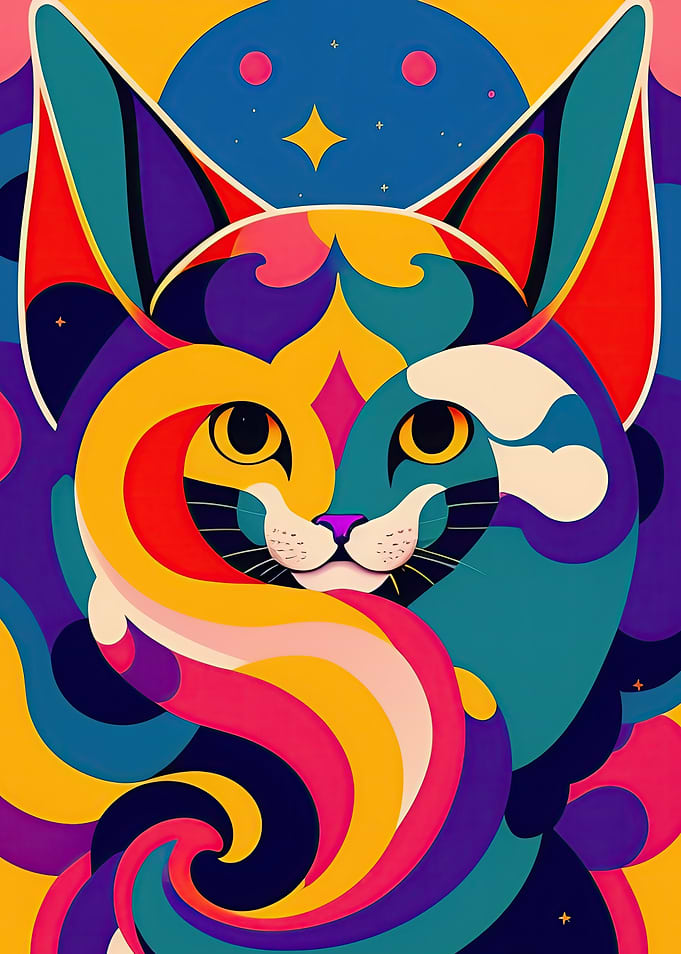 Cute Cat Abstract Boho